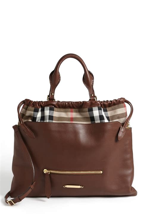 burberry house check leather tote|burberry outlet tote bags.